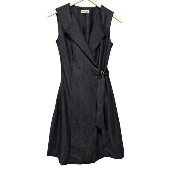 Calvin Klein Size 4 Collar Knee Length Wrap Dress Gray Workwear Office Siren - Picture 1 of 12